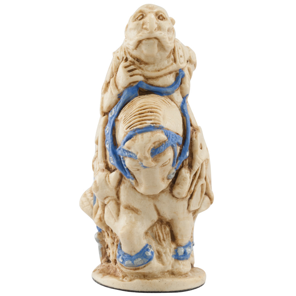 A handmade chess piece featuring the Character "The White Knight" from Alice in Wonderland.