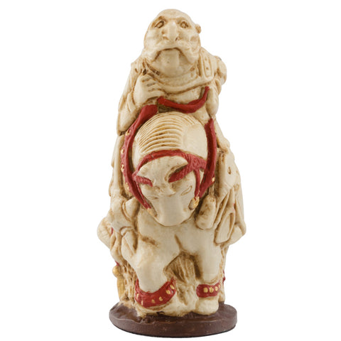 A handmade chess piece featuring the Character "The White Knight" from Alice in Wonderland.