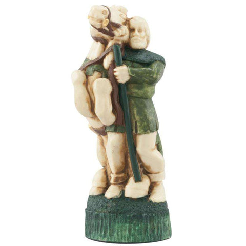 Hand painted themed Knight chess piece depicting Will Scarlet, from the legend surrounding Robin Hood.
