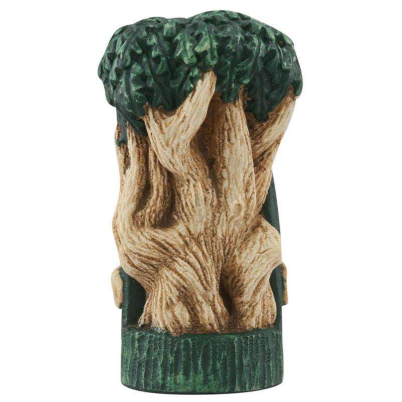Hand painted themed Rook chess piece depicting a tree from Sherwood Forest, from the legend surrounding Robin Hood.
