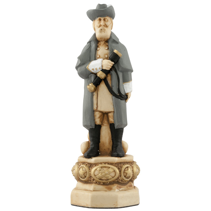 A handmade chess piece inspired by important characters from the American Civil War.