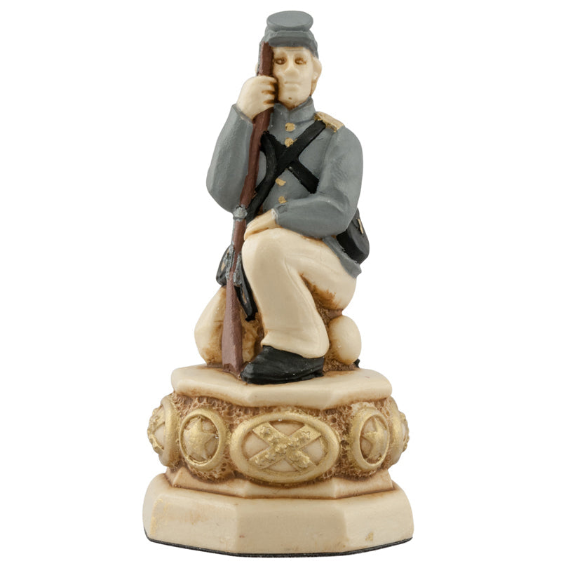A handmade chess piece inspired by important characters from the American Civil War.