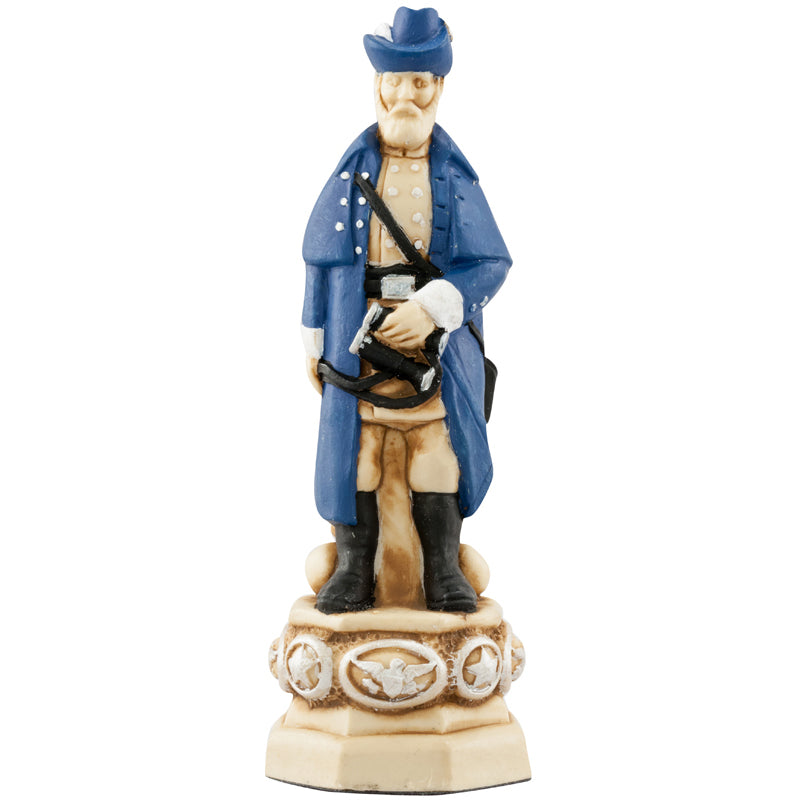 A handmade chess piece inspired by important characters from the American Civil War.