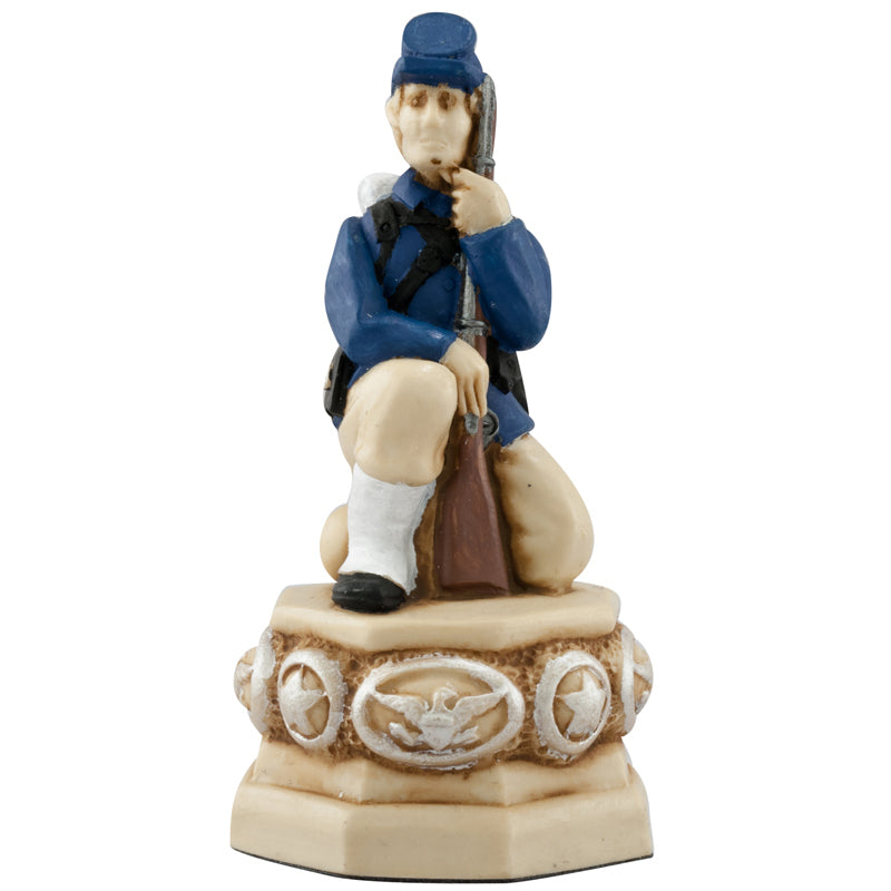 A handmade chess piece inspired by important characters from the American Civil War.