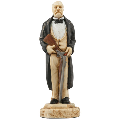 Hand painted themed Bishop chess piece depicting Colonel Moran, the chief assistant of Professor Moriarty who attempts to murder Sherlock Holmes by shooting at his silhouette illuminated in the drawing room window of 221b Baker Street.