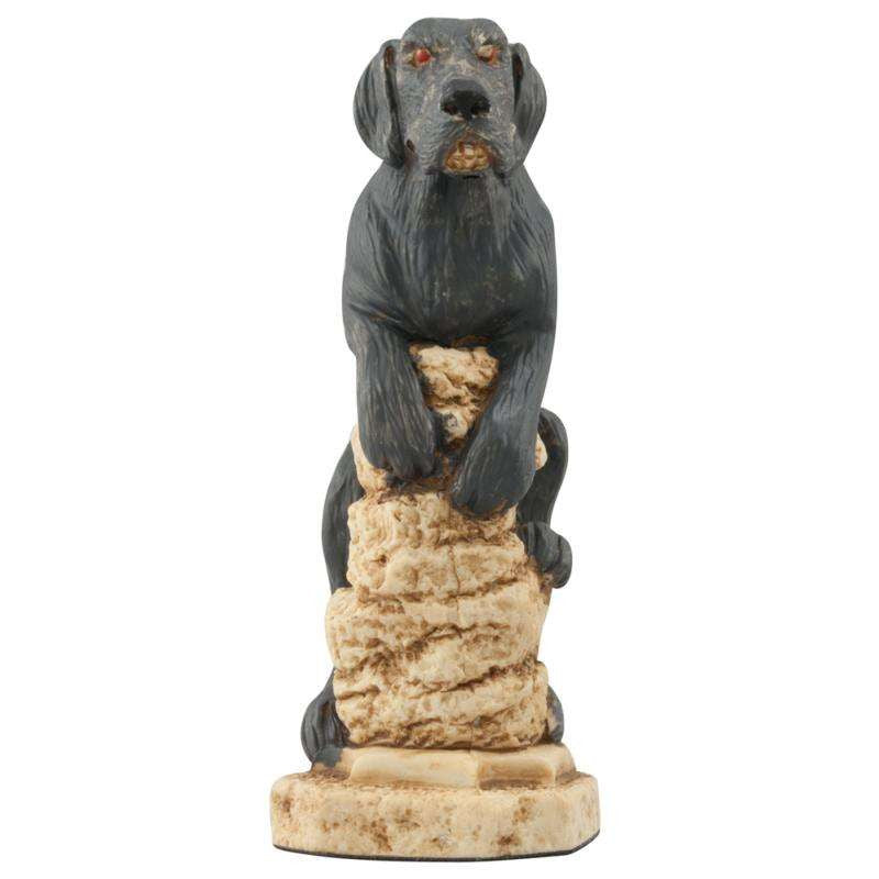 Hand painted themed Knight chess piece depicting The Hound of the Baskervilles, a giant and fearsome hound that, according to local legend ‘glowed in the dark’