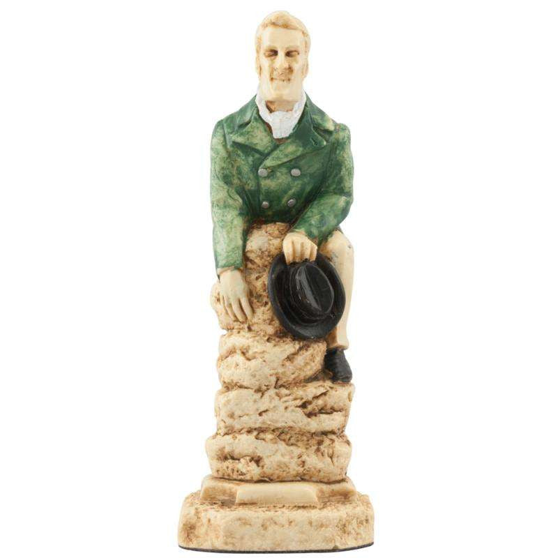 Hand painted themed Knight chess piece depicting Inspector Lestrade, an experienced police detective described by Holmes as being ‘the pick of a bad lot’. The authorities would usually give credit to Lestrade for solving many of Holmes’ cases.