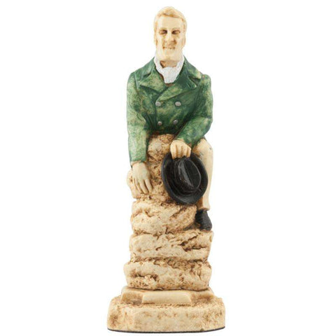 Hand painted themed Knight chess piece depicting Inspector Lestrade, an experienced police detective described by Holmes as being ‘the pick of a bad lot’. The authorities would usually give credit to Lestrade for solving many of Holmes’ cases.