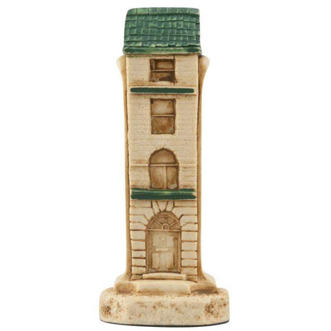 Hand painted themed rook chess piece depicting 221b Baker Street, the famous London address of Sherlock Holmes where he shared rooms with his colleague Doctor Watson