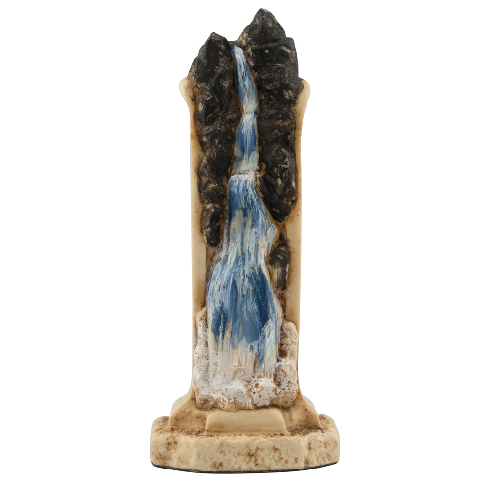 Hand painted themed rook chess piece depicting Reichenbach Falls in Switzerland where Holmes and Moriarty engaged in their fight to the death.