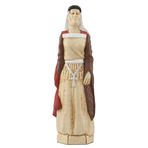 A handmade chess piece depicting Berengaria of Navarre, Wife of Richard the Lionheart.

Wife of Richard I and Queen of England. Richard’s long absences abroad made her life a solitary and pious one and she is dressed here with only a little of the regal finery of a Queen.