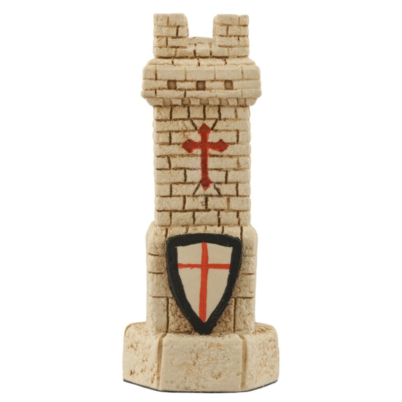 A handmade chess piece depicting a tower from the Krak de Chevaliers.

A large castle in the hands of the Christian Knights of St John until it was captured by the Muslims in 1272. The population of such a garrison could number about 2000, equivalent to a major European town at that time.