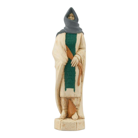 A handmade chess piece depicting a Wealthy Islamic Woman in typical garments suitable for the period.

Clothed in silk and gold braid, but very little ostentatious jewellery.