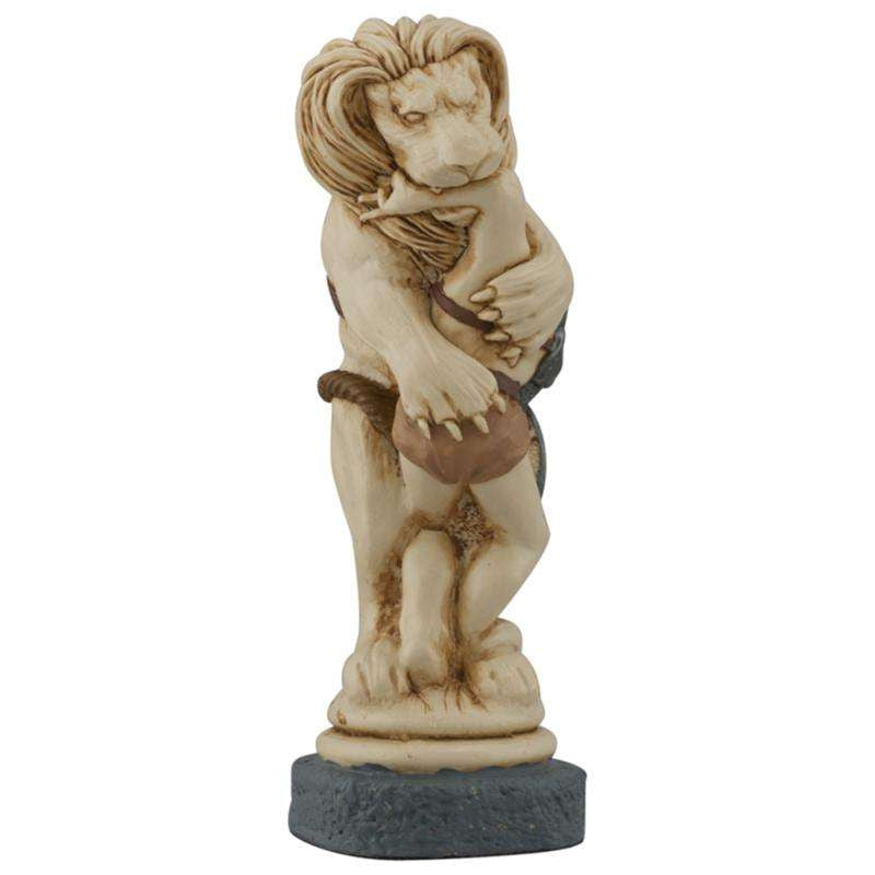 Hand Painted themed Knight chess piece Depicting a Bestarius Gladiator mid combat with a Lion.