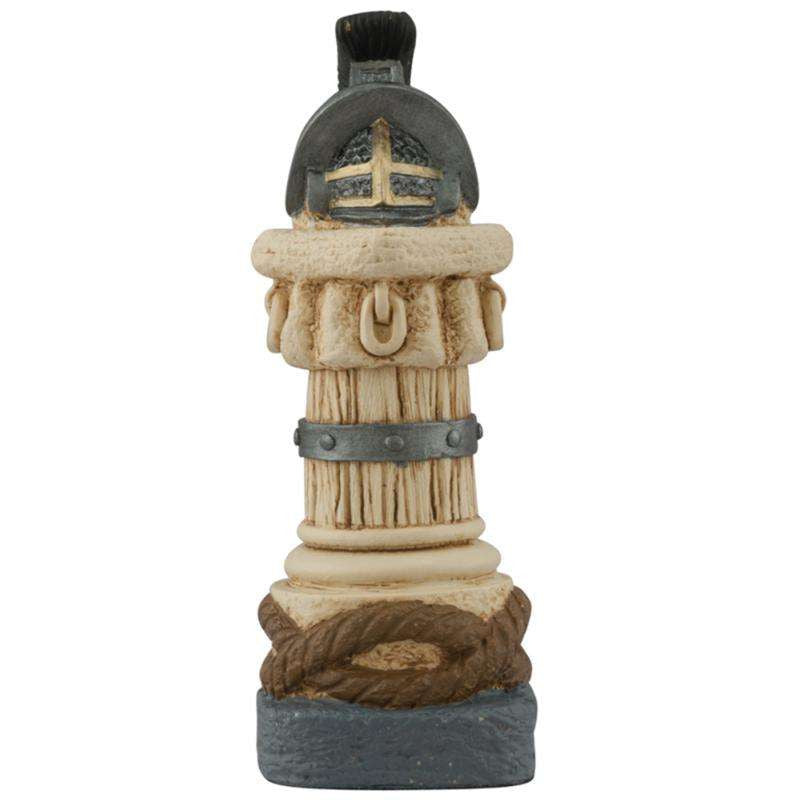 Hand painted themed Rook chess piece Depicting a Samnite Gladiator's helmet mounted on an animal tethering post.