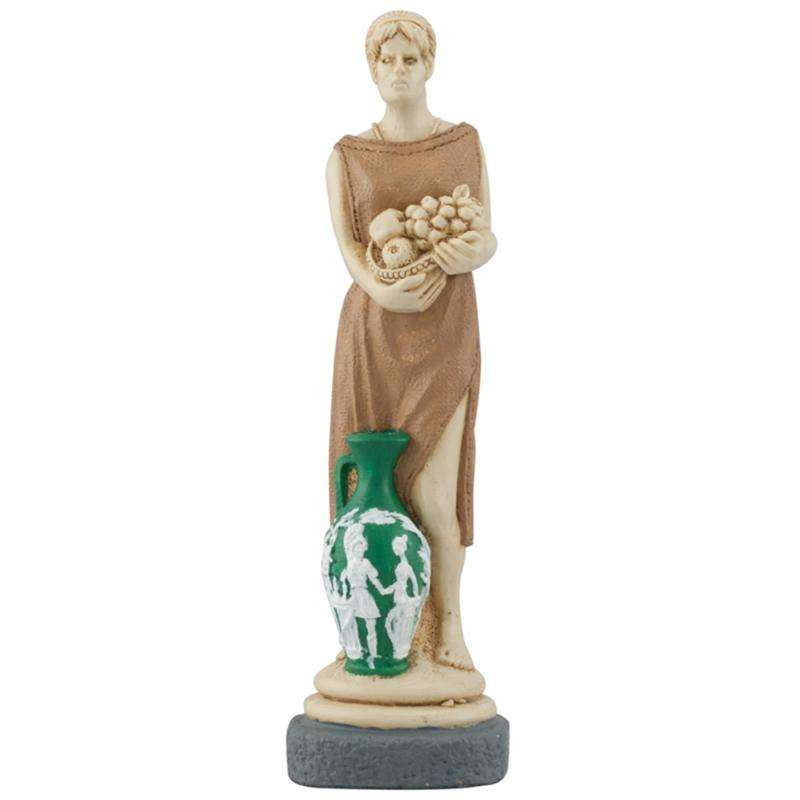 Hand painted themed Queen chess piece Depicting a Roman Domestic Slave, with a plate of fruit and terracotta wine jug.