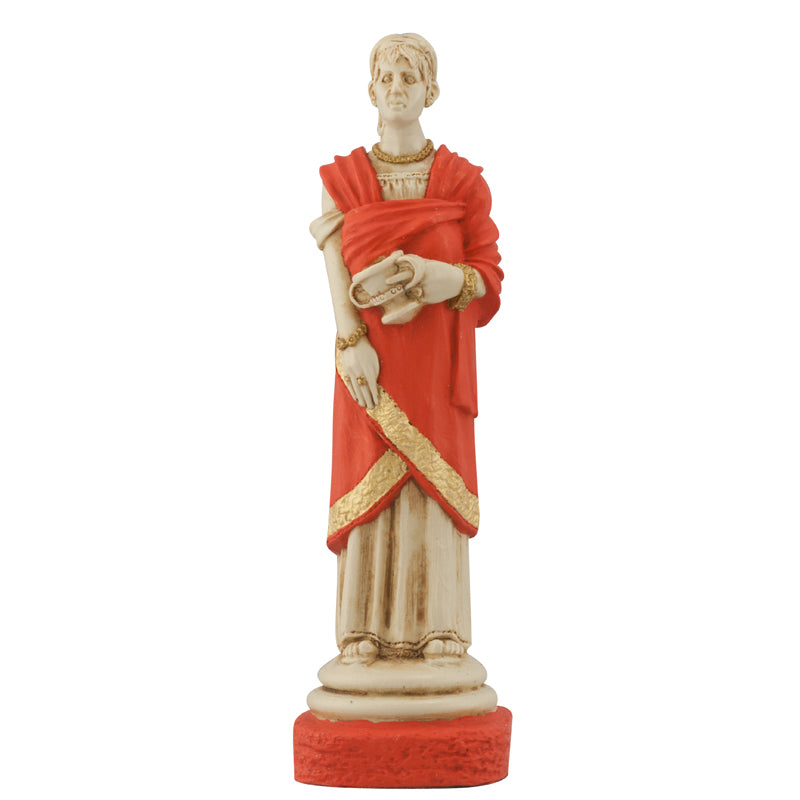 Hand painted coloured themed Queen chess piece Depicting a Roman Lady of the Patrician Class, with a drinking cup and adorned in jewellery.