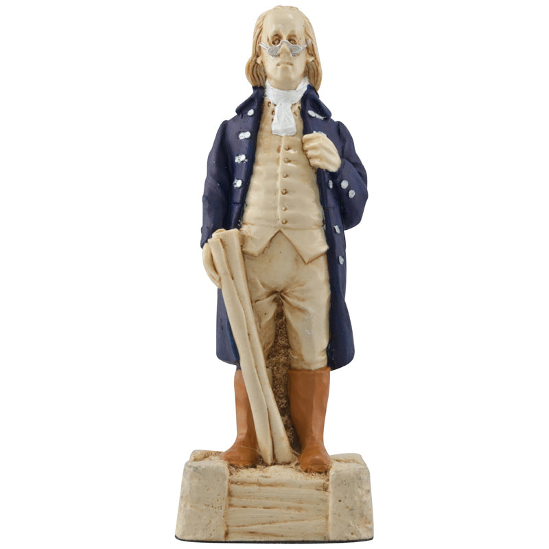A handmade chess piece depicting an important figure from the American Revolutionary War.
