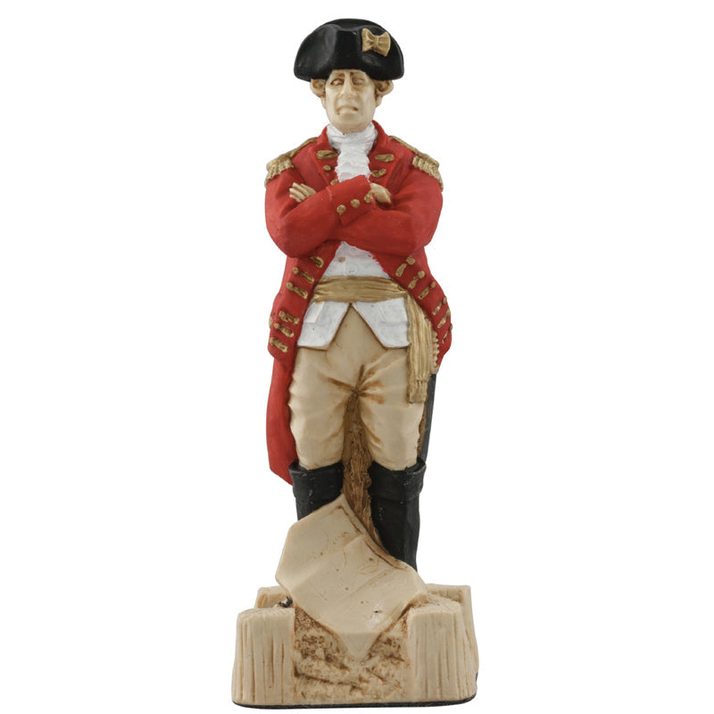 A handmade chess piece depicting an important figure from the American Revolutionary War.