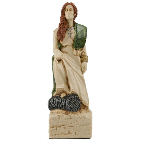 A handmade chess piece featuring a Gormlaith, King Brian Boru's Wife.