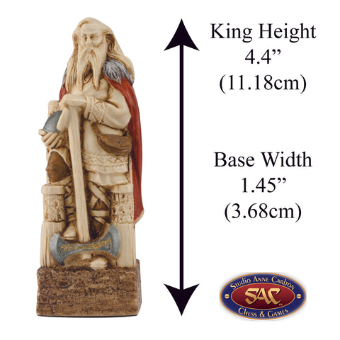 A handmade chess piece featuring a Sihtric Silkbeard from The Battle of Clontarf, Alongside measurement information.