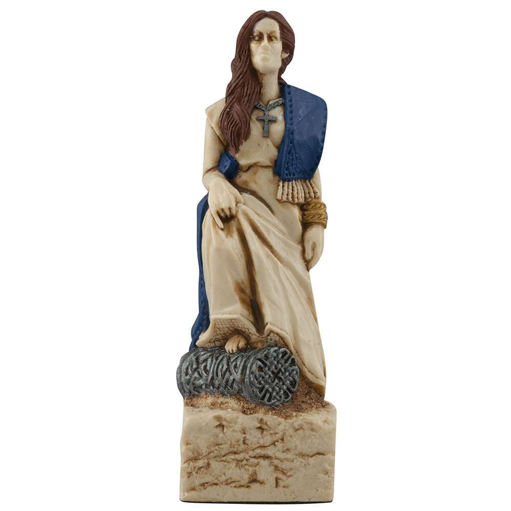A handmade chess piece featuring a Gormlaith, King Brian Boru's Wife.