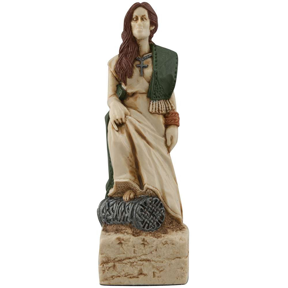 A handmade chess piece featuring a Gormlaith, King Brian Boru's Wife.