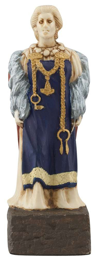 A handmade chess piece featuring a Viking Noblewoman.