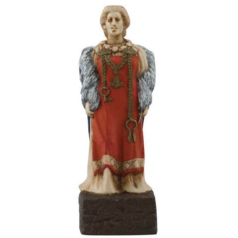 A handmade chess piece featuring a Viking Noblewoman.
