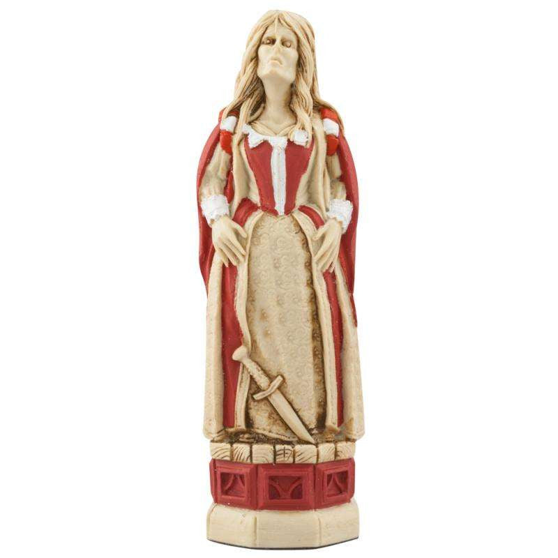 Hand painted themed Queen chess piece depicting Lady Macbeth, of the famous Shakespeare play : Macbeth.

