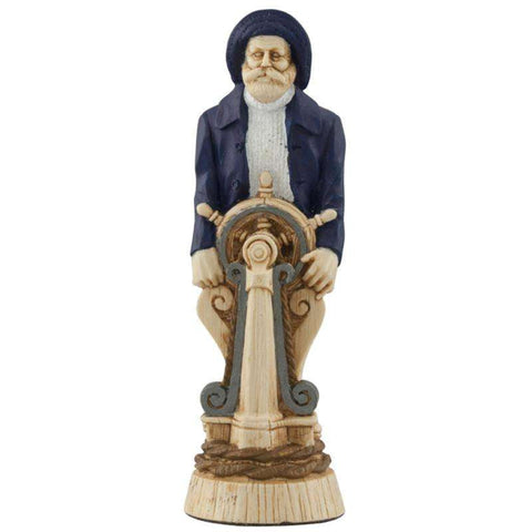 A hand painted cream and blue base, green accented Bishop chess piece depicting a Salty-Sea Dog, inspired by mans constant quest to conquer the seas.
