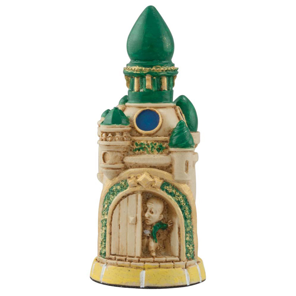 Hand painted themed Rook chess piece Depicting The Emerald City from the Wonderful Wizard of Oz, with the Wizard himself inside the City.