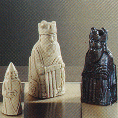 replicas of the chess pieces found on the Isle of Lewis, King Height 21 /2"