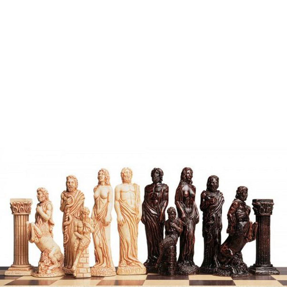 Decorative chess set with classical figures on a checkered board