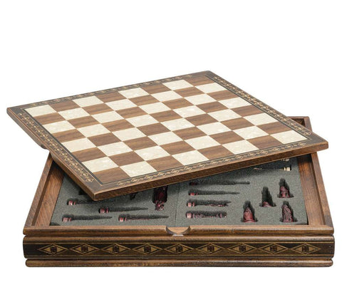 Mini Chess Board With Case - Walnut & Eco Mother Of Pearl - TimeLine Gifts