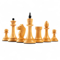 Set of wooden chess pieces on a white background