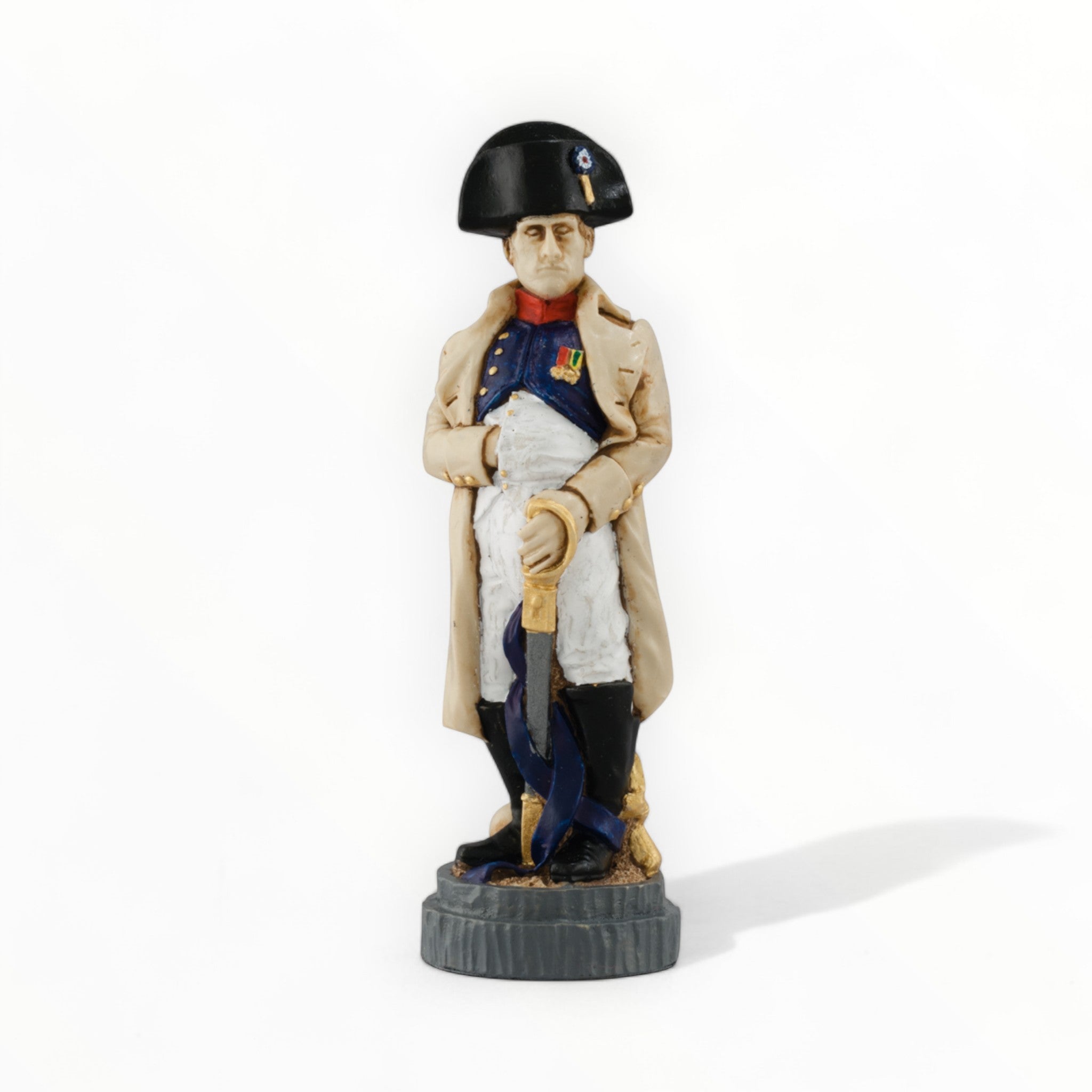 A hand painted chess piece depicting Napoleon Bonaparte from The Battle of Waterloo.