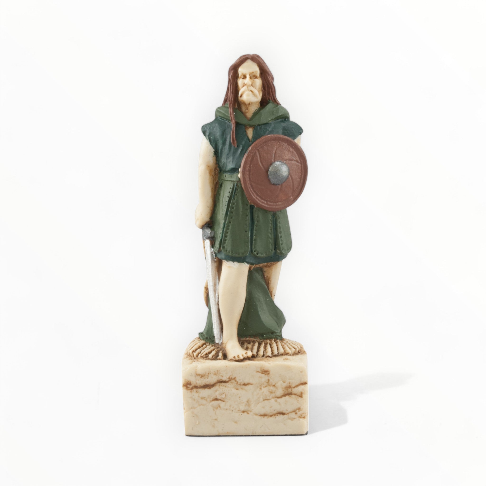 A hand painted chess piece depicting a Celtic Soldier.