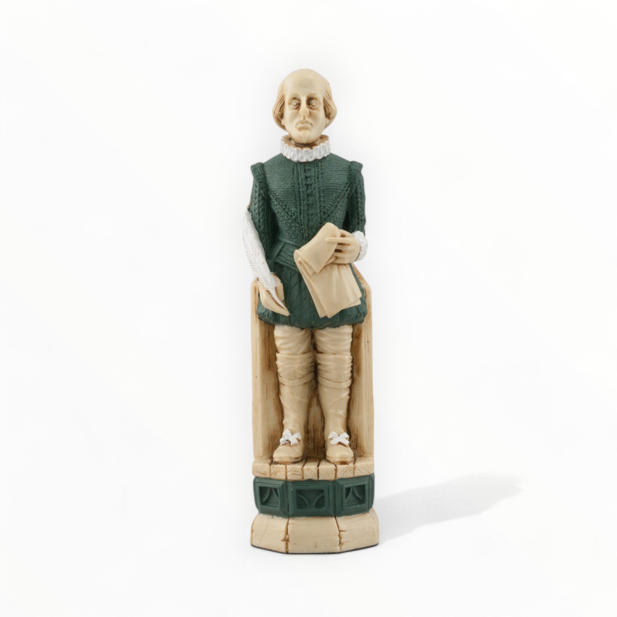A hand painted chess piece depicting William Shakespeare.